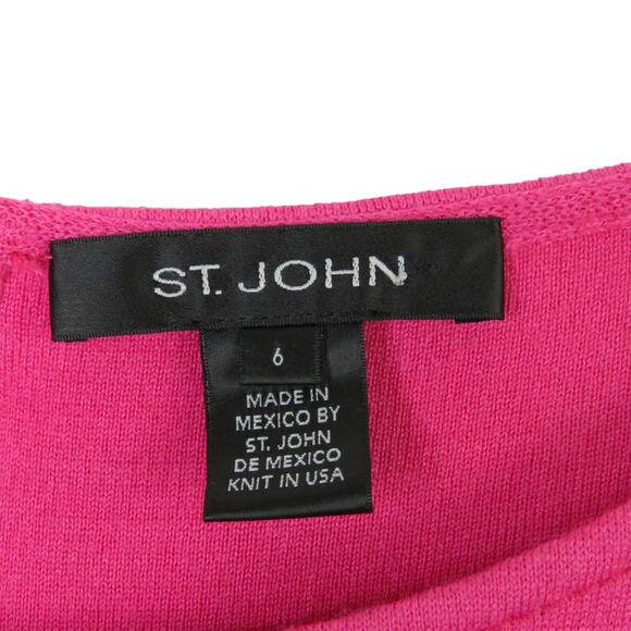 St. John Knits Milano Knit Peplum Blouse in Bright Pink Scoop Neck Size 6 Wool - Picture 3 of 8